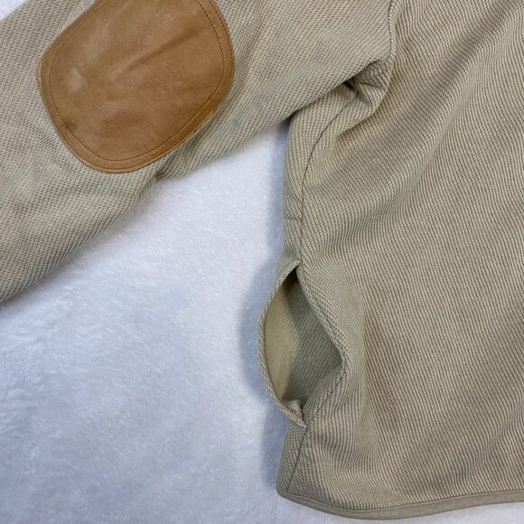 Orvis Jacket Sweater Womens XL Beige Button Up Cardigan Leather Elbow Patch - Picture 8 of 11